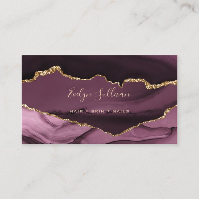 dark mauve and gold agate business card (Front)