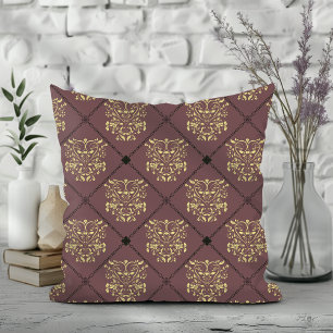 Dark Mauve Diamond Damask Pattern Throw Pillow