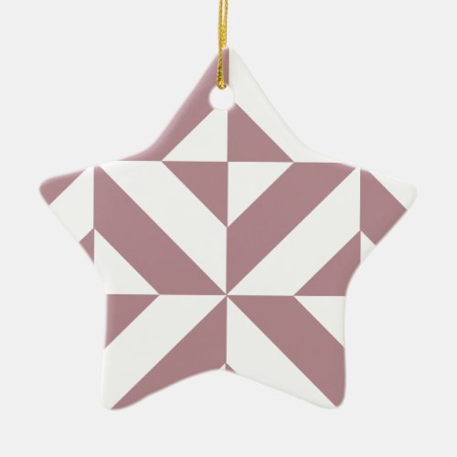 Dark Mauve Geometric Deco Cube Pattern Ceramic Ornament