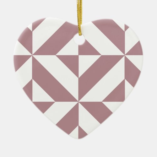 Dark Mauve Geometric Deco Cube Pattern Ceramic Ornament