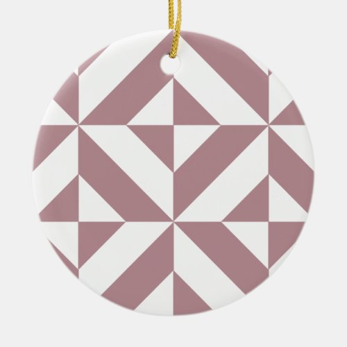 Dark Mauve Geometric Deco Cube Pattern Ceramic Ornament