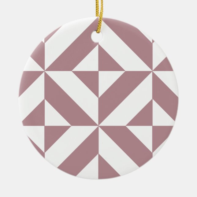 Dark Mauve Geometric Deco Cube Pattern Ceramic Ornament (Front)