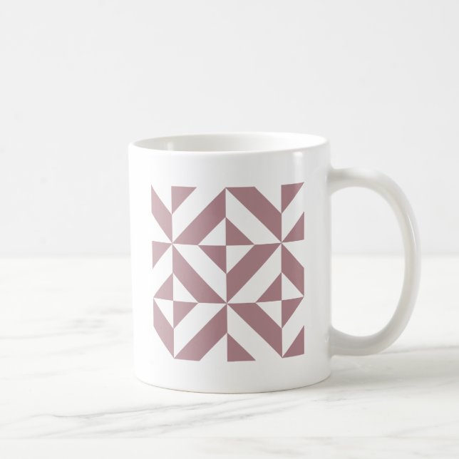 Dark Mauve Geometric Deco Cube Pattern Coffee Mug (Right)