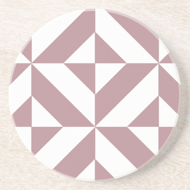 Dark Mauve Geometric Deco Cube Pattern Drink Coaster (Front)