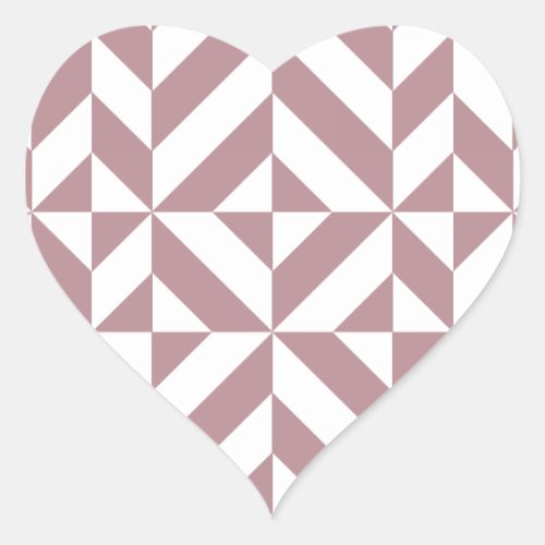 Dark Mauve Geometric Deco Cube Pattern Heart Sticker