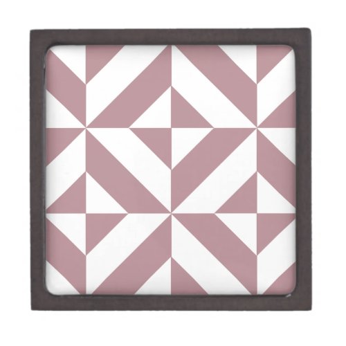 Dark Mauve Geometric Deco Cube Pattern Jewelry Box