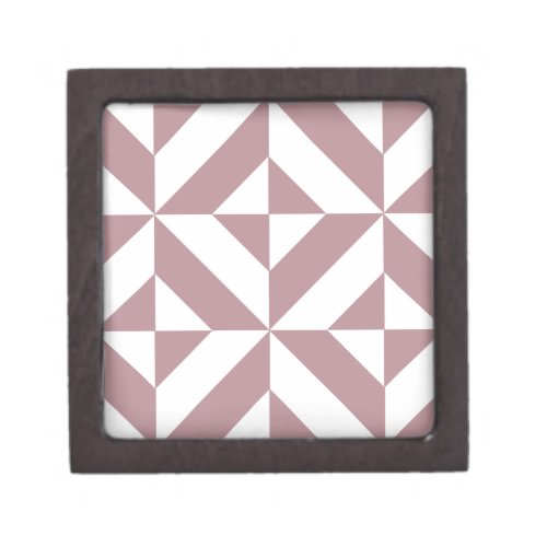 Dark Mauve Geometric Deco Cube Pattern Jewelry Box