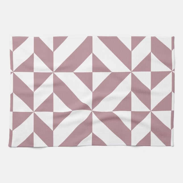 Dark Mauve Geometric Deco Cube Pattern Kitchen Towel (Horizontal)