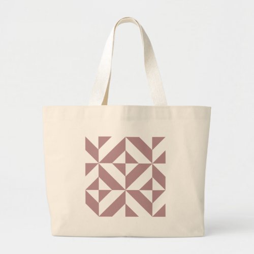 Dark Mauve Geometric Deco Cube Pattern Large Tote Bag