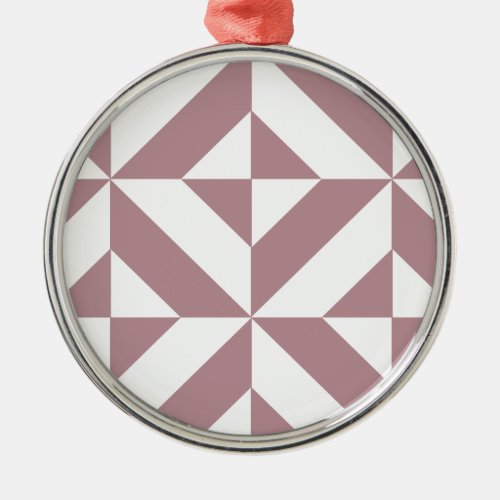 Dark Mauve Geometric Deco Cube Pattern Metal Ornament