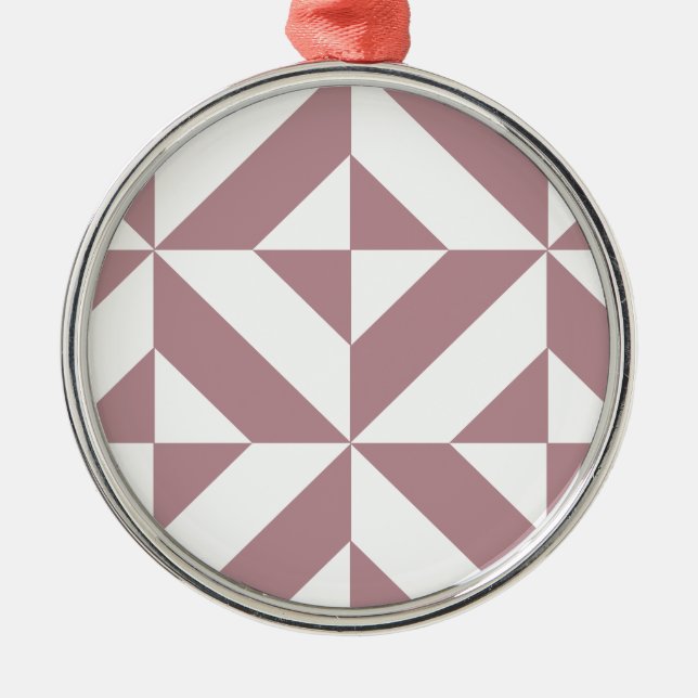 Dark Mauve Geometric Deco Cube Pattern Metal Ornament (Front)