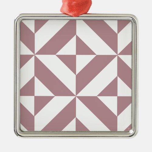 Dark Mauve Geometric Deco Cube Pattern Metal Ornament