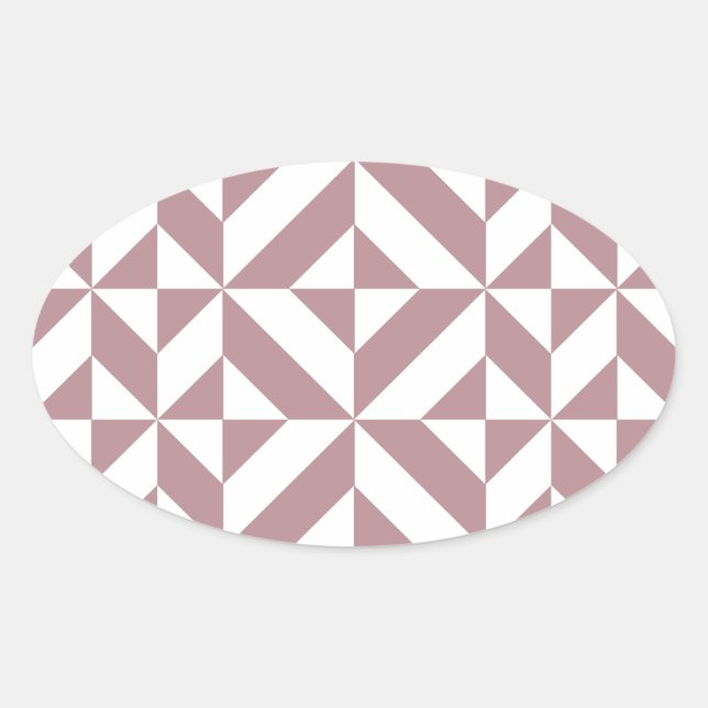 Dark Mauve Geometric Deco Cube Pattern Oval Sticker (Front)