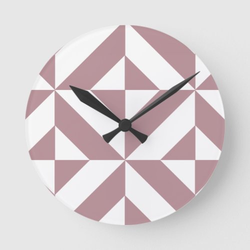 Dark Mauve Geometric Deco Cube Pattern Round Clock