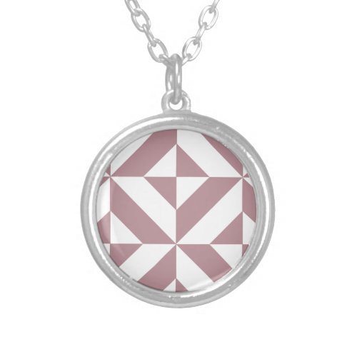 Dark Mauve Geometric Deco Cube Pattern Silver Plated Necklace