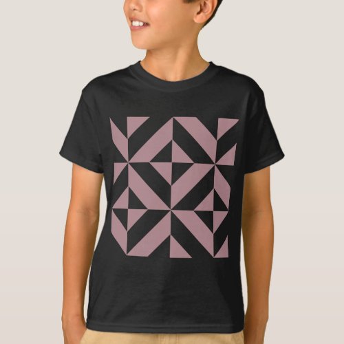 Dark Mauve Geometric Deco Cube Pattern T_Shirt