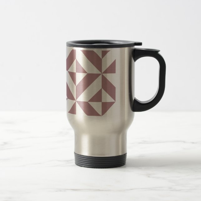 Dark Mauve Geometric Deco Cube Pattern Travel Mug (Right)