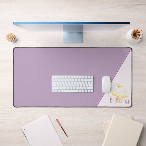 Dark Mauve Purple with Corner Pale and Pink Rose Desk Mat
