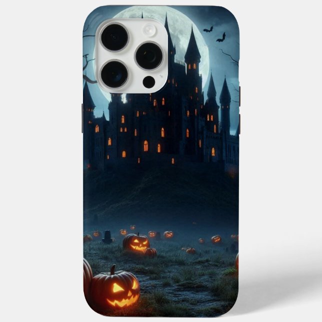 Dark, medieval castle, bats, & pumpkins Case-Mate iPhone case (Back)