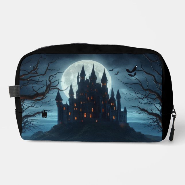 Dark, medieval castle, bats, & pumpkins dopp kit (Front)