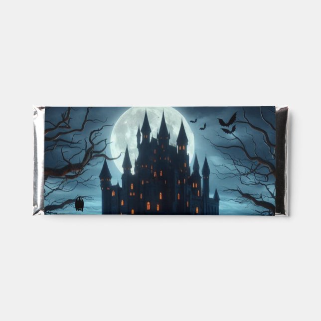 Dark, medieval castle, bats, & pumpkins hershey bar favors (Front)