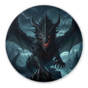 Dark, Medieval Dragon  Ceramic Knob