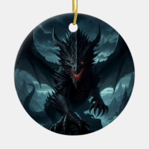Dark, Medieval Dragon Ceramic Ornament