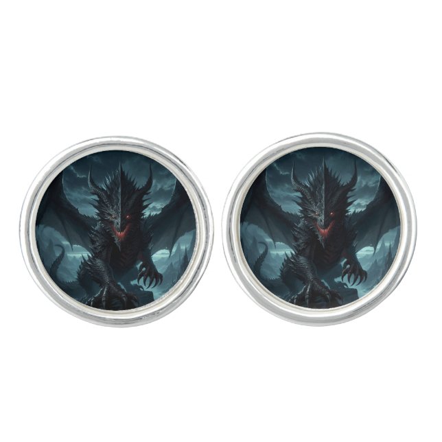 Dark, Medieval Dragon  Cufflinks (Front)