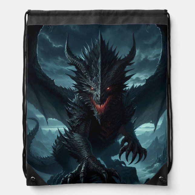 Dark, Medieval Dragon  Drawstring Bag (Front)