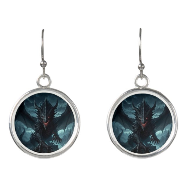 Dark, Medieval Dragon  Earrings (Front)