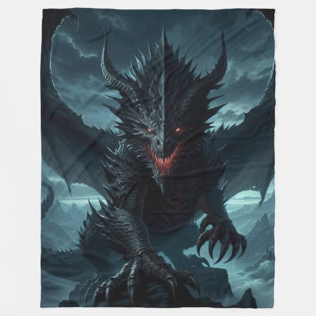 Dark, Medieval Dragon  Fleece Blanket (Front)