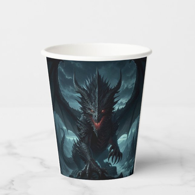 Dark, Medieval Dragon  Paper Cups (Front)