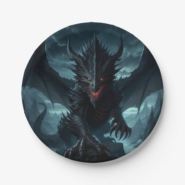 Dark, Medieval Dragon  Paper Plates (Front)