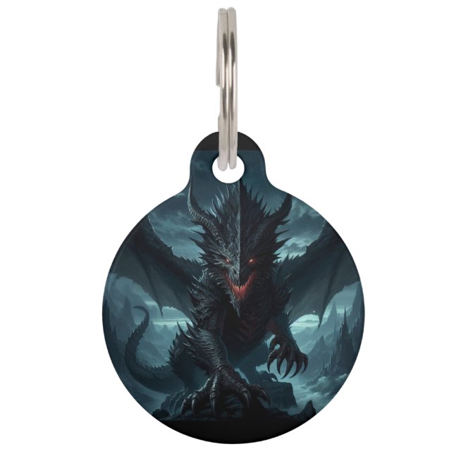 Dark, Medieval Dragon  Pet ID Tag (Front)