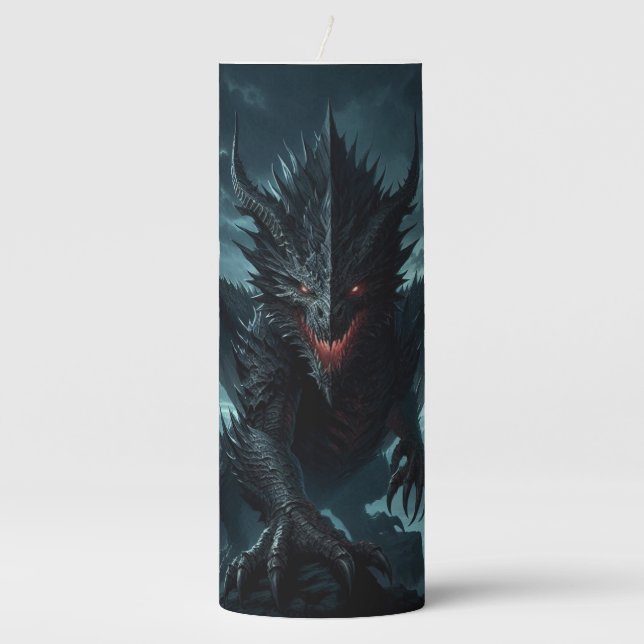 Dark, Medieval Dragon  Pillar Candle (Front)