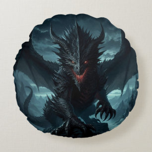 Dark, Medieval Dragon Round Pillow