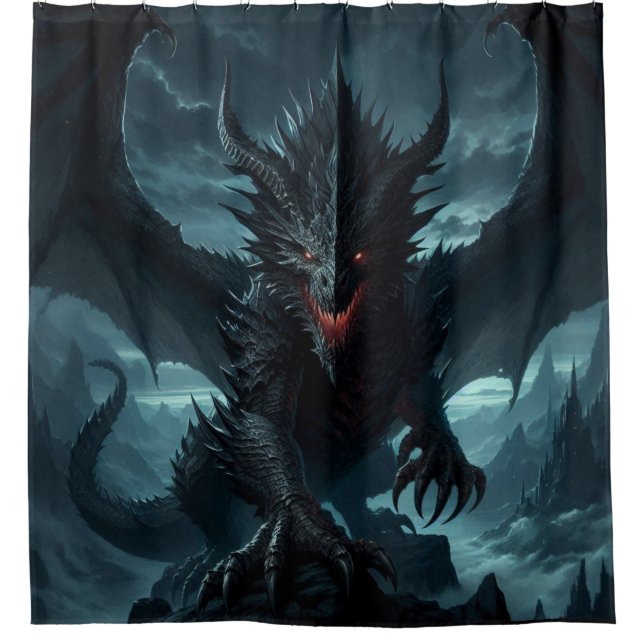 Dark, Medieval Dragon  Shower Curtain (Front)
