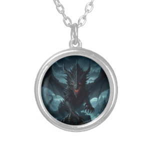 Dark, Medieval Dragon  Silver Plated Necklace