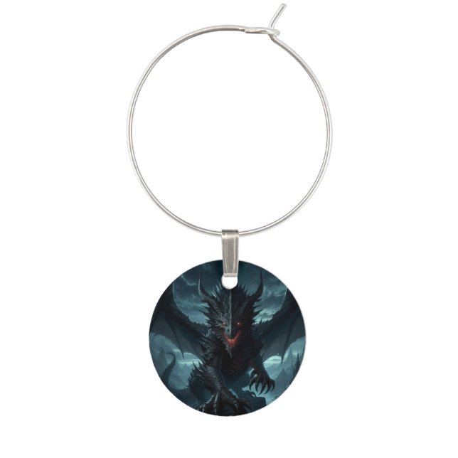 Dark, Medieval Dragon  Wine Charm (Front)