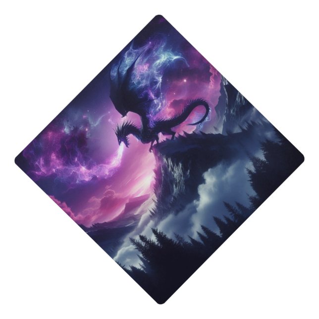 Dark, Medieval Ethereal Dragon  Graduation Cap Topper (Front)