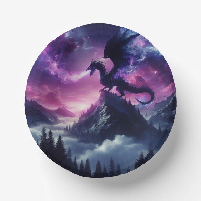 Dark, Medieval Ethereal Dragon  Paper Bowls (Front)