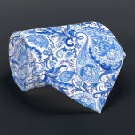 Dark Medium Blue White Floral Paisley Art Pattern Tie<br><div class="desc">Unique neck tie with contemporary blue and white flowers paisley motif on a white background. Ornate, elegant and funky hipster design for the fancy artistic fashion diva, popular hip trendsetter, vintage retro or nouveau deco art style motif lover. Unique, pretty, decorative, fashionable and trendy design for the professional and sophisticated...</div>
