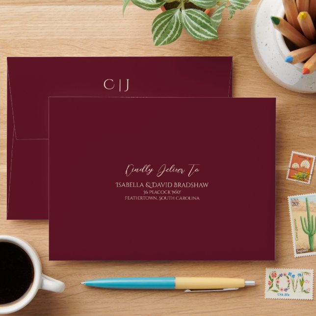 Dark Merlot Wine Wedding Envelope (Desk)