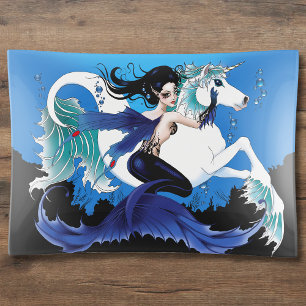 Dark Mermaid Fairy Unicorn Sea Horse Blue Fantasy Trinket Tray