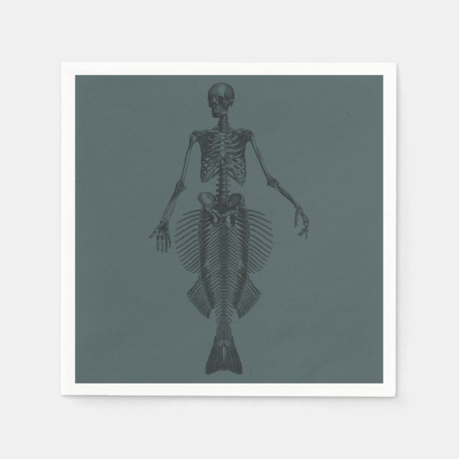 Dark Mermaid Skeleton Halloween Napkins (Front)