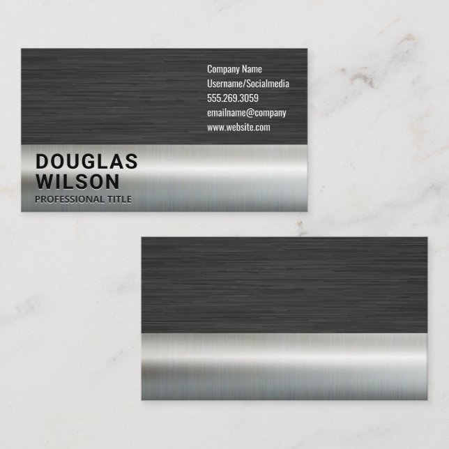 Dark Metallic Background Silver Metal Business Card (Front/Back)