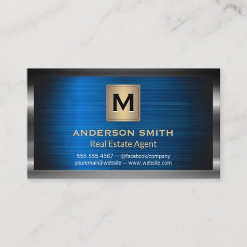 Dark Metallic Frame  Blue Metallic Background Business Card