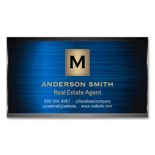 Dark Metallic Frame Blue Metallic Background Business Card Magnet