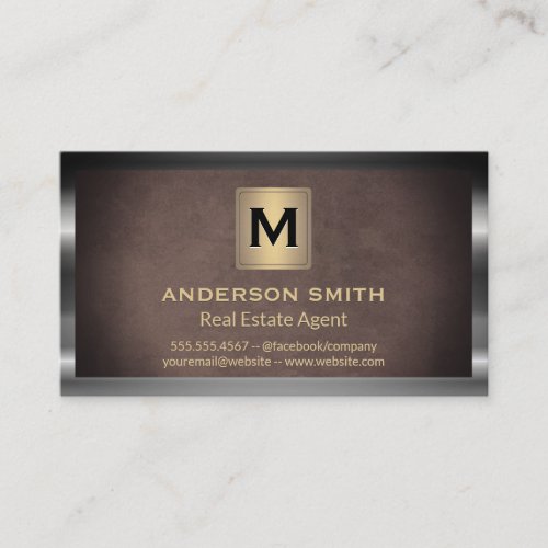 Dark Metallic Frame  Brown Texture Background Business Card