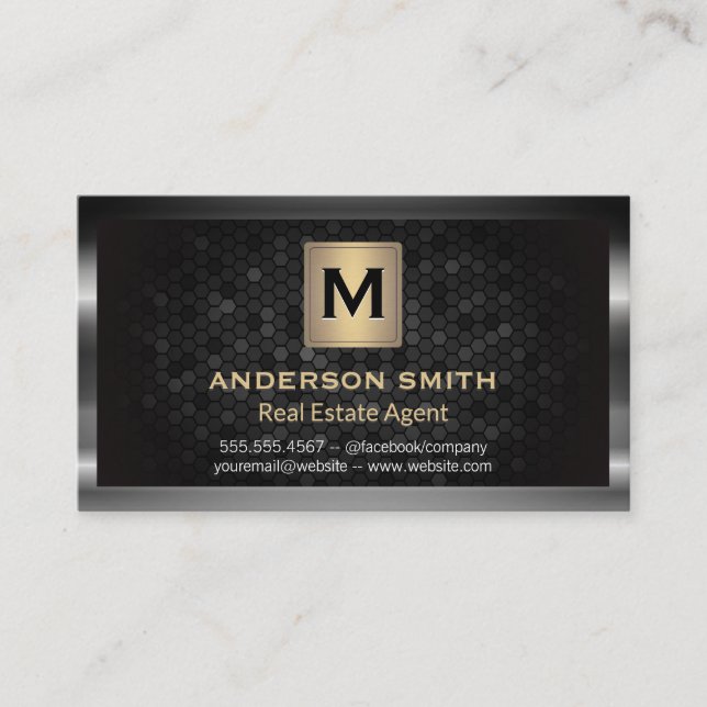 Dark Metallic Frame | Geometric Pattern Background Business Card (Front)